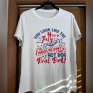 4th of July/Hotdog White T-Shirt